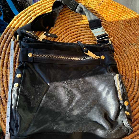 Juicy Couture Vtg 2000s Baby Diaper Bag Messenger Black Gold Hardware - Picture 5 of 8